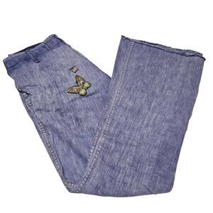 70s Love n Stuff Blue Bell Bottom Patchwork Jeans Butterfly Flower Patch Size 29
